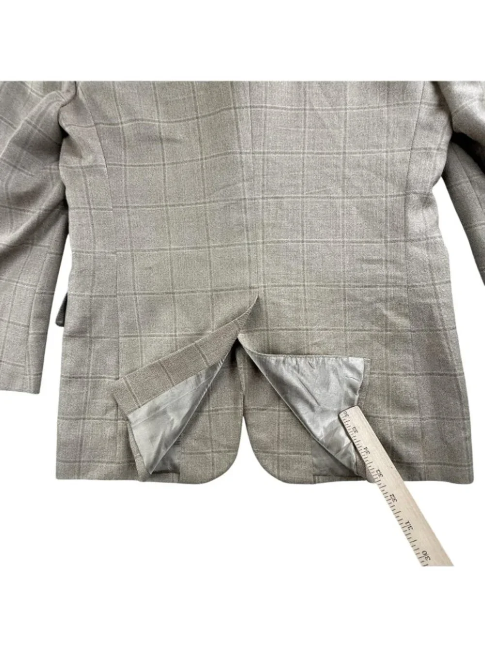 Jos A Bank Blazer Mens 39R Beige Windowpane Silk Wool Tweed Sport Coat Jacket
